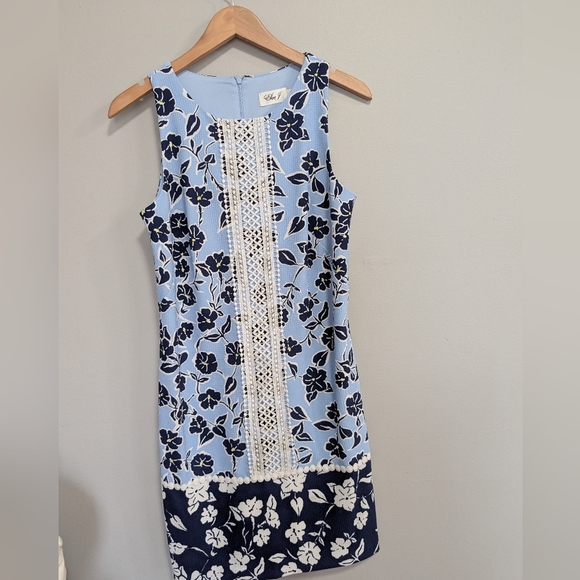 Eliza J Blue and White Shift Floral Mini Dress Resort A Line Crochet Bnwot 8 - Picture 13 of 14